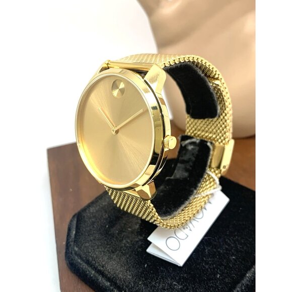 Movado Men's Watch 3600833 Bold Gold Dial Swiss Quartz Steel 42mm Mesh Band - Picture 2 of 14